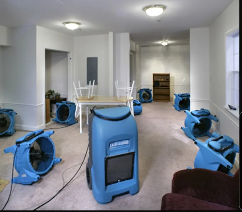 Air movers and dehumidifier setup for Water Extraction & Removal in Kennett